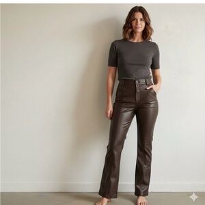 Zara Faux Sz S Leather Brown Straight Leg Pants